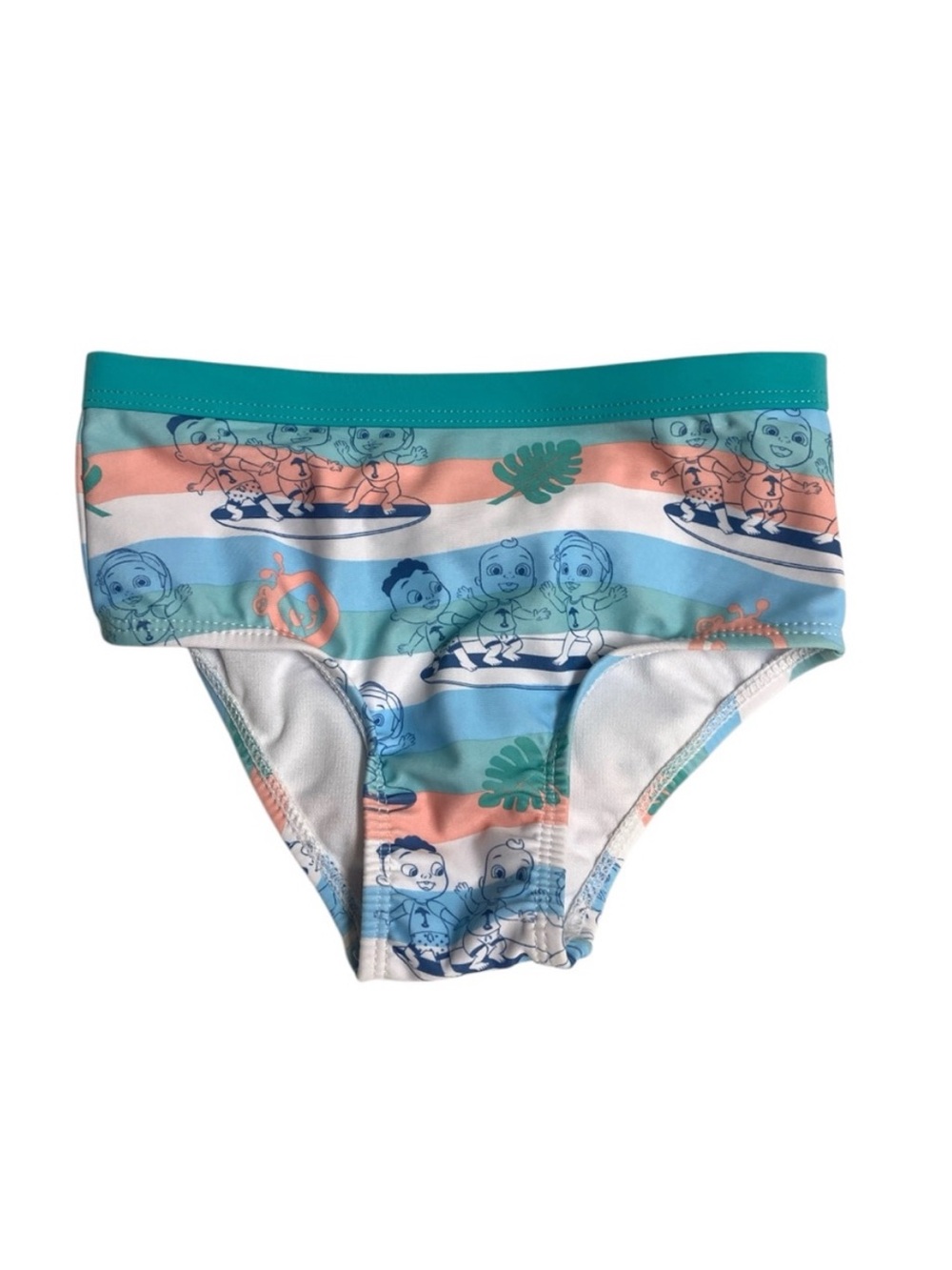 CoComelon' Long-Sleeve Swim Rashguard Character Set in Aqua & Coral Stripe - Picture 5 of 16
